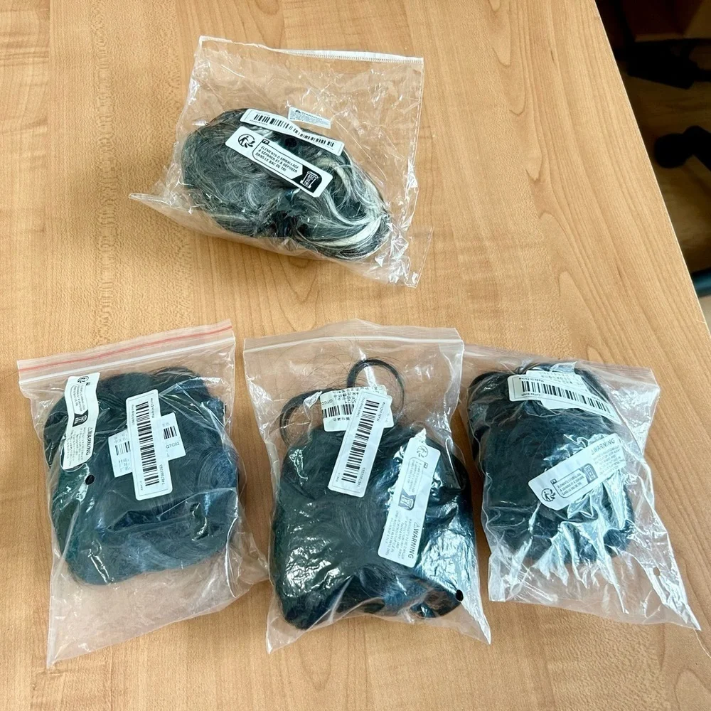 New hair pieces lot of 4 synthetic claw clip gray & rest scrunchies coffee color